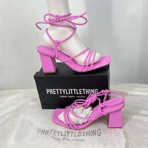 NIB PRETTY LITTLE THING Orchid Pink Strappy Sandals 3'' Block Heel 8 Night Out